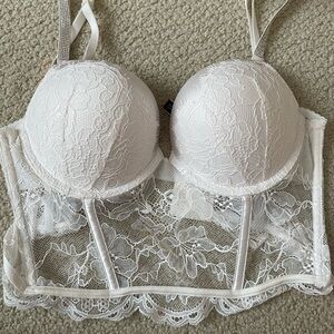 Victoria secret white bra corset with silver rhinestones and lace detailing 32C